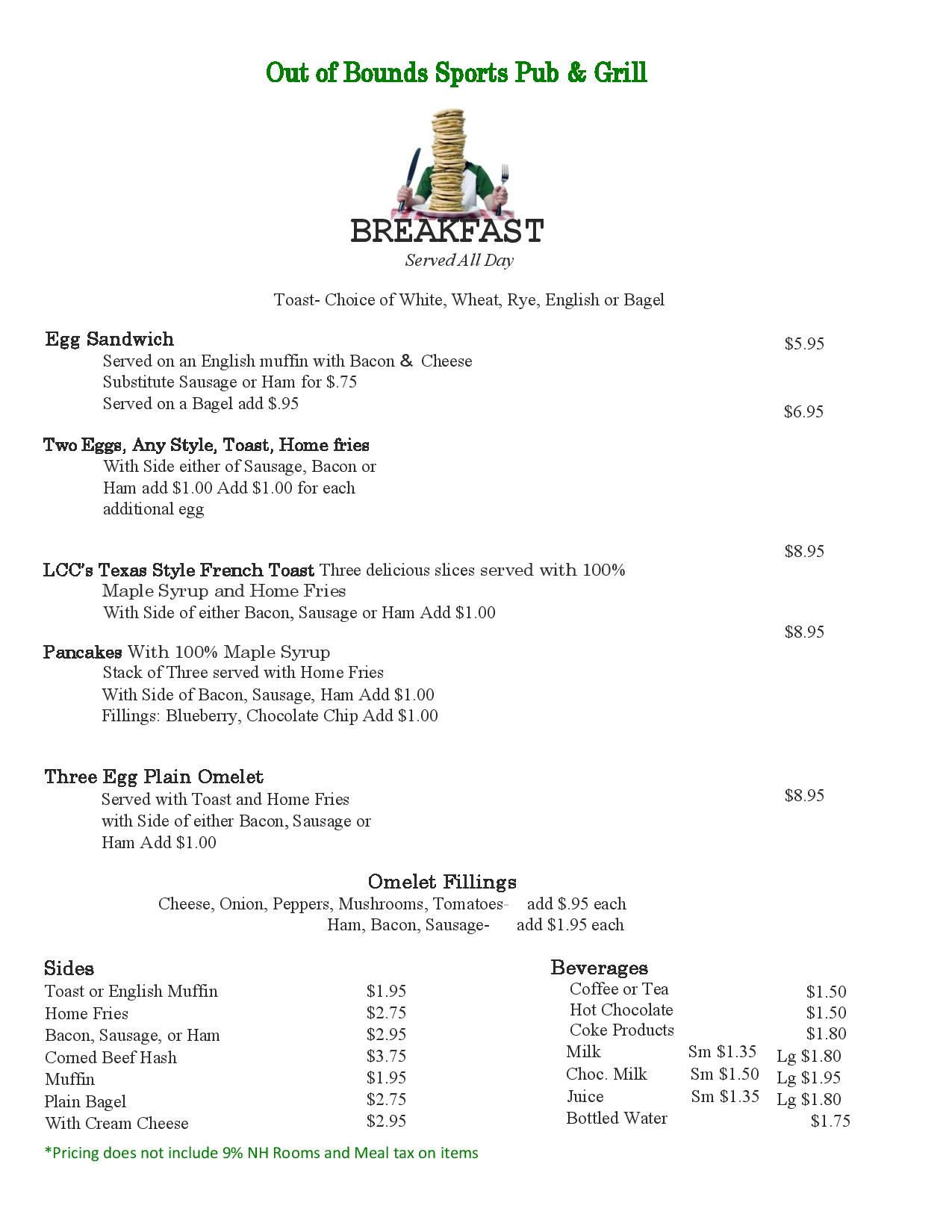 Menu Loudon Country Club